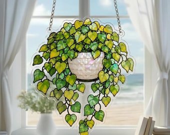 Atrapasueños de enredadera de hojas en forma de corazón en cascada – Decoración vegetal estilo filodendro variegado