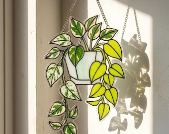 Atrapasueños acrílico con forma de pothos colgante – Decoración realista para ventanas con plantas trepadoras (Regalo botánico)
