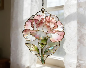 Atrapasueños de vidrieras con claveles rosas – Decoración floral para ventanas