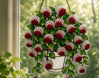 Atrapasueños acrílico Hoya Carnosa – Decoración floral roja y blanca para ventana, regalo para amantes de las plantas