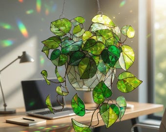Atrapasueños de pothos holográfico, decoración de ventana con plantas colgantes, luz arcoíris, regalo bohemio
