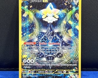 Carta de fan art de Jirachi ex estilo Tarot (textura brillante) - Inspirada en el juego de cartas coleccionables de Pokémon