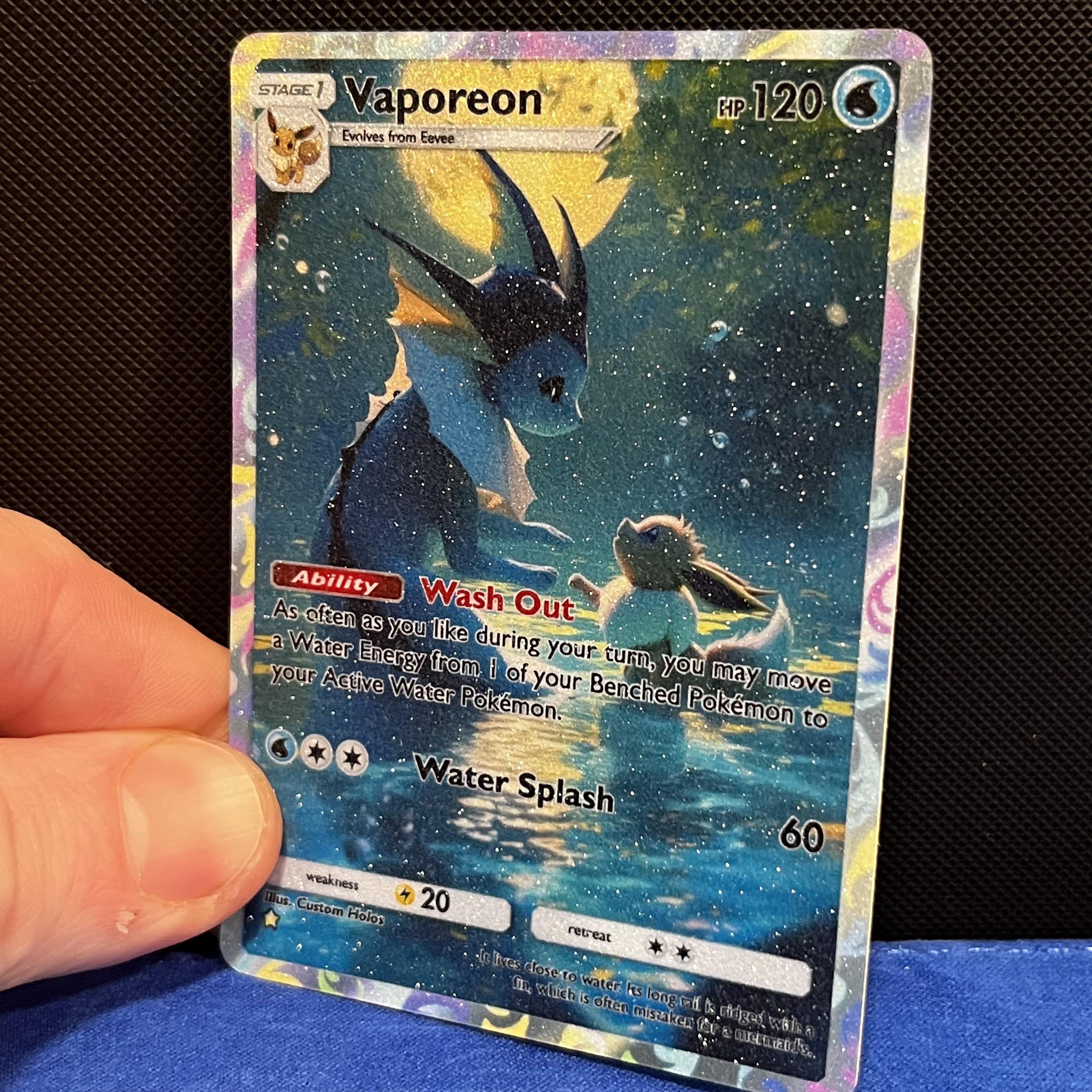 vaporeon shiny pokemon card RarityRare Hit Points130 HP Water Spiral Drain (30) Heal 30 damage from this Pokemon Vaporeon & Eevee (Shimmer Texture)