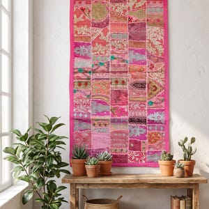 Vintage Kantha Quilt Tapestry | Bohemian Patchwork Wall Hanging (120x58 cm)