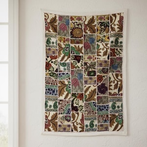Handmade Sari Patchwork Tapestry | Bohemian Wall Hanging Art (90x60cm)