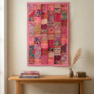 Handmade Indian Sari Patchwork Wall Tapestry | Embroidered Boho Ethnic Home Decor | 36x24 inches