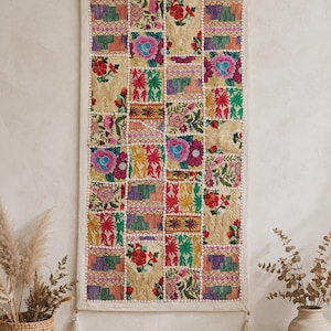 Indian Patchwork Wall Hanging, Boho Embroidered Tapestry, Bohemian Home Decor (80x40cm) tapestry