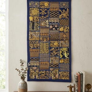 Indischer Patchwork Wandbehang, Boho Wandbehang, Boho Wohndeko (80 x 40 cm).