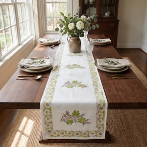 Hand Block Print Cotton Table Runner: Floral Indian Boho Farmhouse Dining Decor