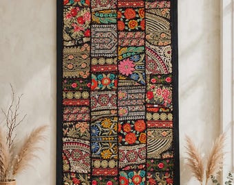 Indian Patchwork Wall Hanging, Boho Embroidered Tapestry, Bohemian Home Decor (80x40cm) tapestry