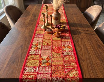 Rustic Embroidered Patchwork Runner | Vintage Style Home Textiles | Handmade Table Dresser Decor