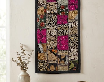 Indian Patchwork Wall Hanging, Boho Embroidered Tapestry, Bohemian Home Decor (80x40cm) tapestry
