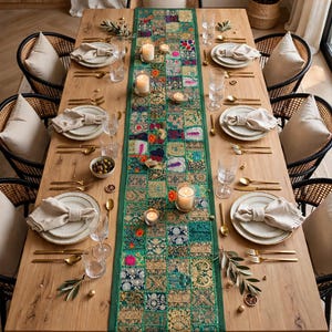 Rustic Embroidered Patchwork Runner | Vintage Style Home Textiles | Handmade Table Dresser Decor