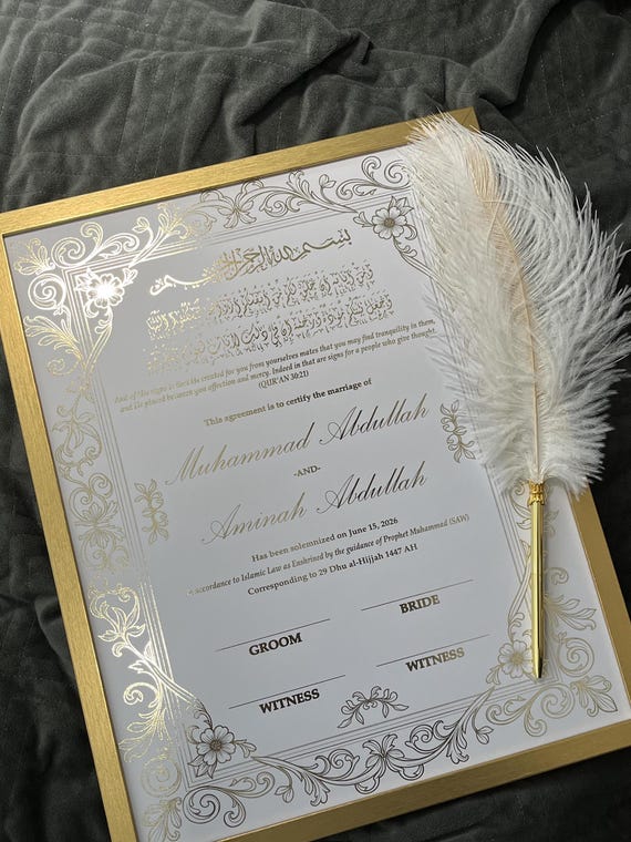 Floral Gold Foil Nikkah Certificate | Islamic Wedding Contract