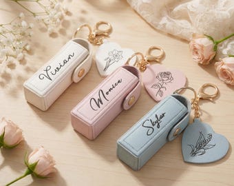 Customized leather makeup bag/compact makeup mirror/red envelope keychain/daily makeup and beauty utility tool/monthly flower