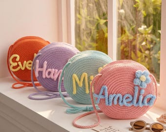 Custom Straw Beach Bag, Summer Vacation Trip, Personalized Bag, Flower Girl Gift, Small crossbody bag