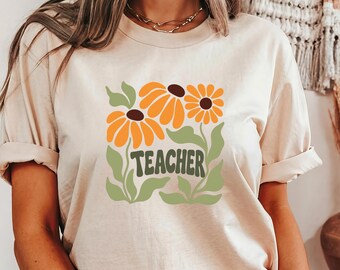 Teach Love Inspire Shirt, Botanical Teacher Shirt, Wildflower Teacher Sweatshirt, Minimalist Teacher Gift, Cute Back to School Tee