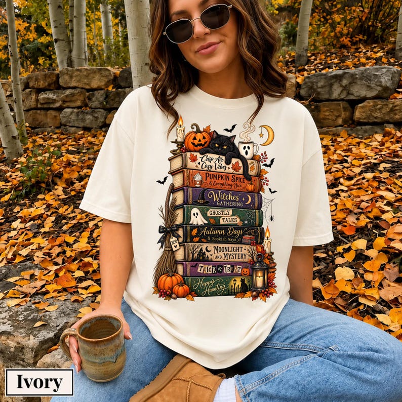 Bookish Halloween Shirt, Cozy Witchy Reader Tee, Dark Academia Pumpkin Spice Gift, Autumn Book Lover