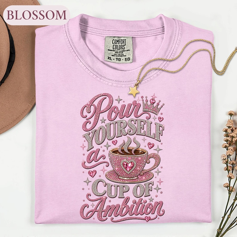 Cup Of Ambition Shirt, Country Music Lyric Tee, Pink Glitter Coffee Lover Tshirt, Cowgirl Gift