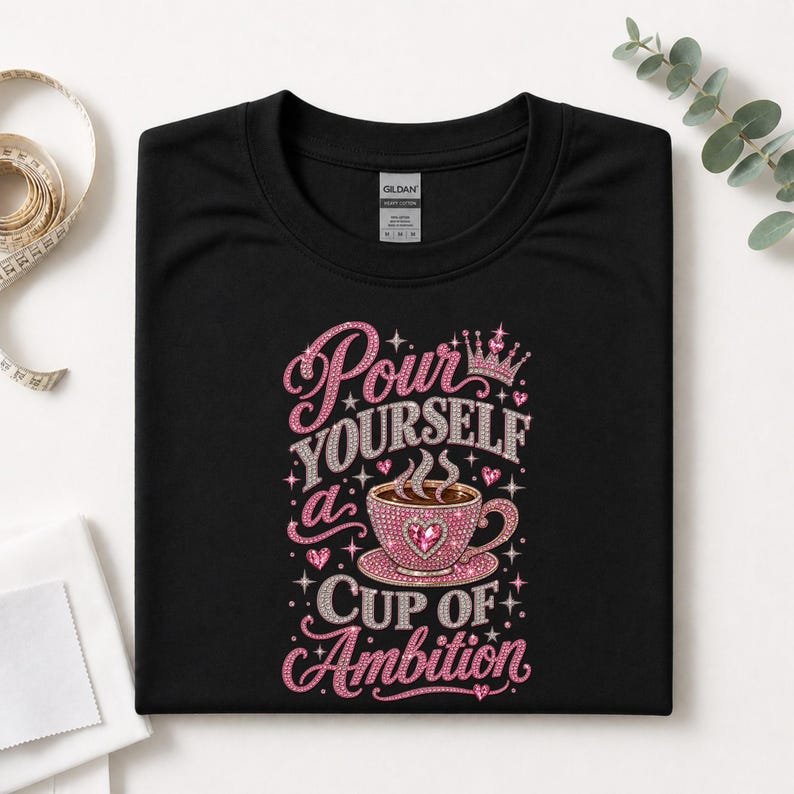 Cup Of Ambition Shirt, Country Music Lyric Tee, Pink Glitter Coffee Lover Tshirt, Cowgirl Gift