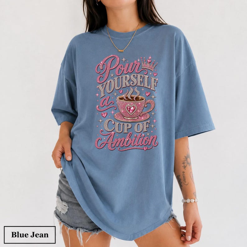 Cup Of Ambition Shirt, Country Music Lyric Tee, Pink Glitter Coffee Lover Tshirt, Cowgirl Gift