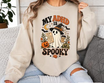 ADHD Ghost Halloween Shirt, Funny Spooky Season Tee, Neurodivergent Gift Tshirt
