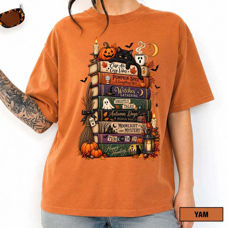 Bookish Halloween Shirt, Cozy Witchy Reader Tee, Dark Academia Pumpkin Spice Gift, Autumn Book Lover