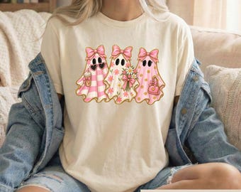 Pink Ghost Halloween Shirt, Cute Coquette Ghost Tee, Spooky Season Graphic T-Shirt