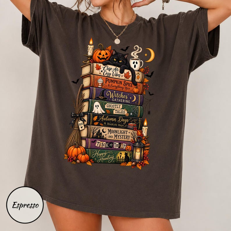 Bookish Halloween Shirt, Cozy Witchy Reader Tee, Dark Academia Pumpkin Spice Gift, Autumn Book Lover