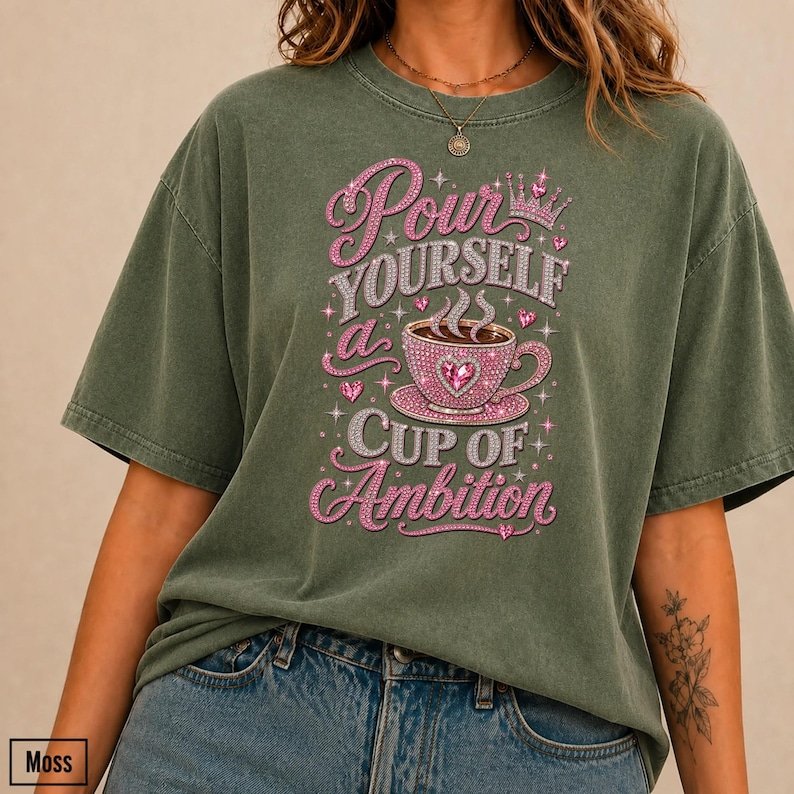 Cup Of Ambition Shirt, Country Music Lyric Tee, Pink Glitter Coffee Lover Tshirt, Cowgirl Gift