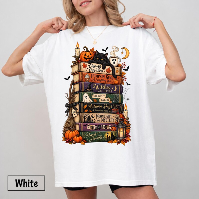 Bookish Halloween Shirt, Cozy Witchy Reader Tee, Dark Academia Pumpkin Spice Gift, Autumn Book Lover