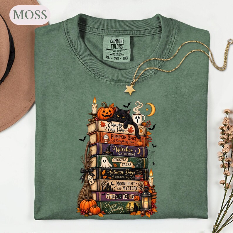 Bookish Halloween Shirt, Cozy Witchy Reader Tee, Dark Academia Pumpkin Spice Gift, Autumn Book Lover