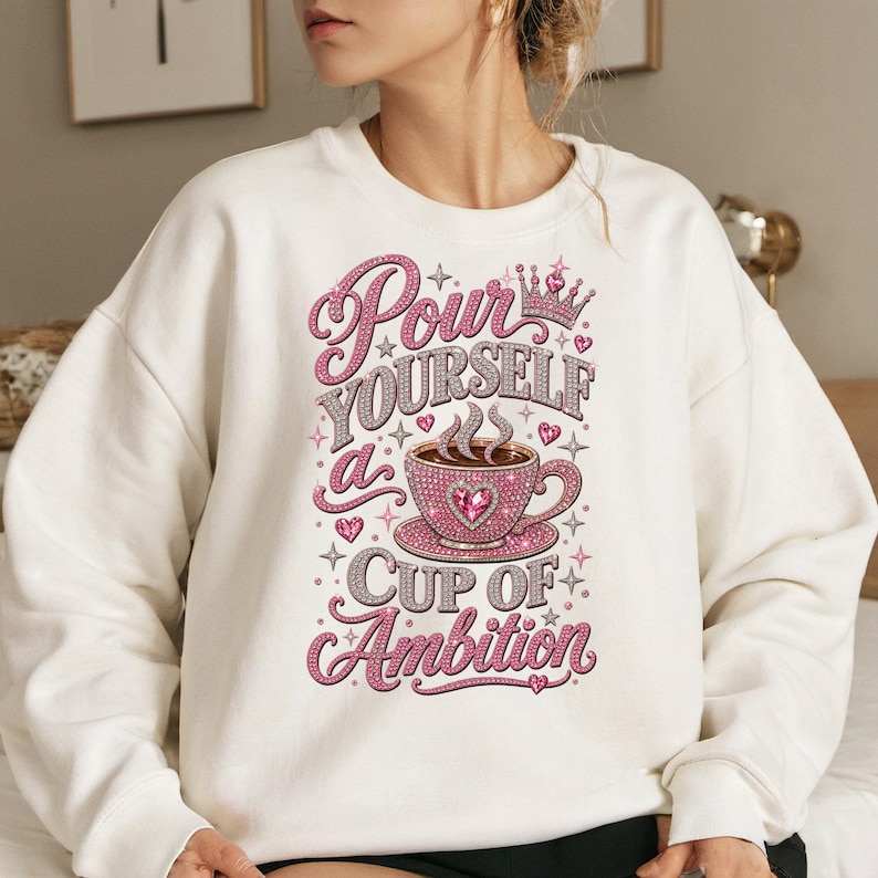 Cup Of Ambition Shirt, Country Music Lyric Tee, Pink Glitter Coffee Lover Tshirt, Cowgirl Gift