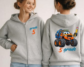 Monster Truck Hoodie, Ready to Crush Kindergarten, First Day of School Zip Hoodie, Toddler Boy Gift