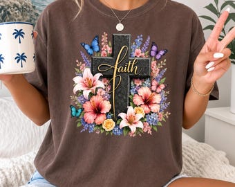 Floral Cross Tee, Vintage Cross T-Shirt, Faith Cross Shirt, Christian Gift, Faith Gift, Christian Shirts , Love and Grace Shirt
