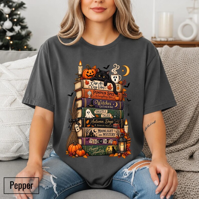 Bookish Halloween Shirt, Cozy Witchy Reader Tee, Dark Academia Pumpkin Spice Gift, Autumn Book Lover