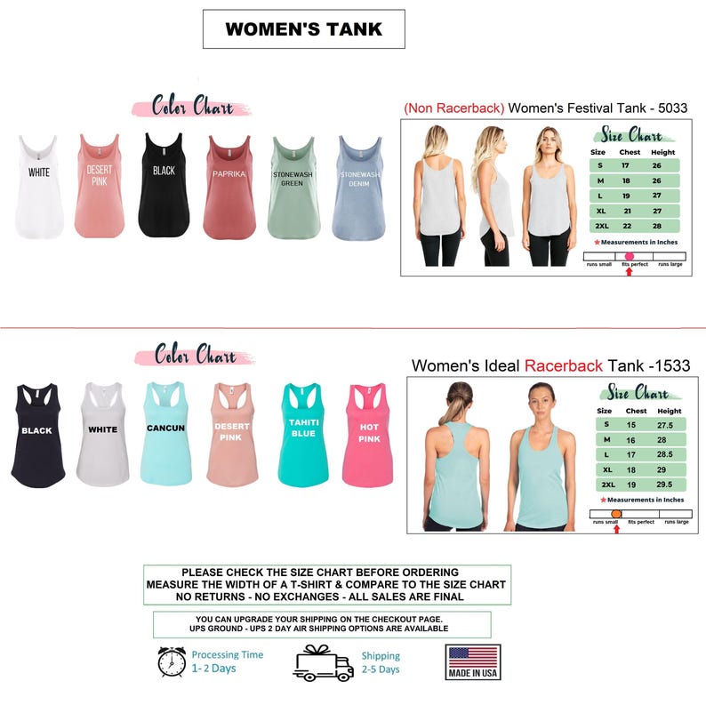 a women's tank top is shown with measurements