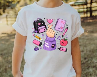 Back To School Shirt,Finger Heart Shirt,Kawaii Girl Shirt,Cute Aesthetic Shirt,Girly School Shirt,K-Pop Back toSchool Shirt,First Day Outfit