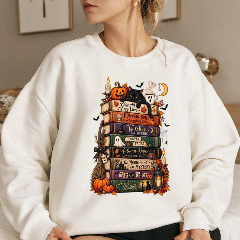 Bookish Halloween Shirt, Cozy Witchy Reader Tee, Dark Academia Pumpkin Spice Gift, Autumn Book Lover