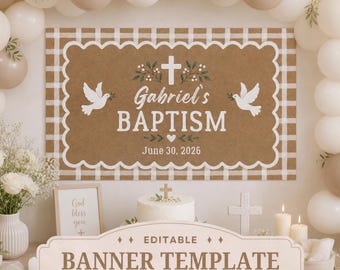 Baptism Banner Template, First Holy Communion Banner, Editable Canva God Bless Sign, Christening Party Decor, 2x6 3x5 Custom Banner