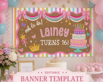 Fancy Birthday Banner Template, Editable Canva Birthday Banner, Colorful Party Decor, 2x6 3x5 ft Printable Birthday Sign, Digital Download