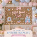 Bibbidi Bobbidi Two Banner Template, Princess 2nd Birthday Banner, Fairytale Birthday Sign, Pink Blue Birthday Party Decor, Canva Editable product logo