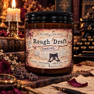 Rough Draft Soy Candle | Book Lover Gift | Writer Gift | Dark Academia Candle | Bergamot Lavender & Cedar | 7 oz