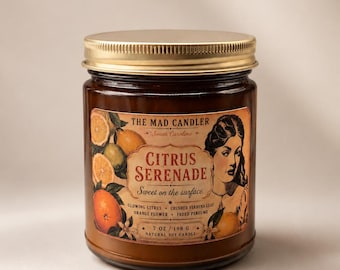 Citrus Serenade Soy Candle | Orange Blossom Candle | Citrus Candle | Vintage Gothic Decor | Handmade Soy Candle | Summer Gift | 7 oz