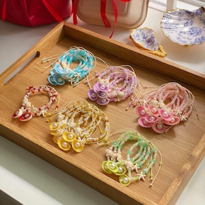 Set med 3 snäckskalarmband med pärlberlock – Sea Turtle Beach Jewelry