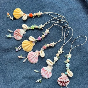 Set of 3 Beaded Seashell Keychains – Ocean Charm, Coastal Accessory, Custom Colors