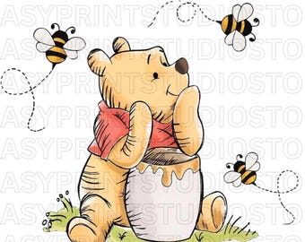 Winnie the Pooh Honey Bee Clipart | Watercolor Bear PNG