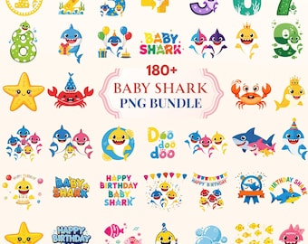 Baby Shark Clipart Bundle, Birthday Party PNG Graphics (Digital Download)