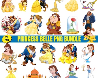 Beauty Princess Belle PNG Bundle, Fairy Tale Clipart Pack, Beast Cartoon PNG, Birthday Party Decor, Instant Download