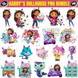 Gabbys dockhus clipart-paket, födelsedagsfest PNG-filer (digital nedladdning)